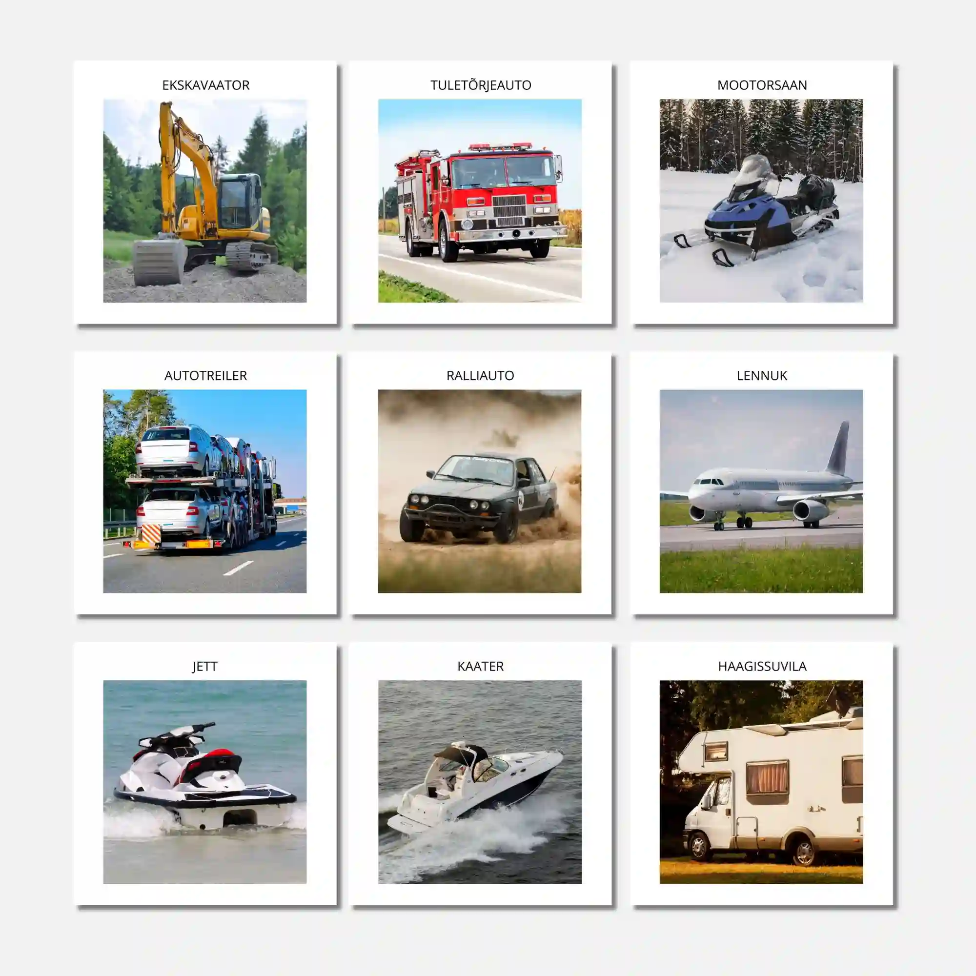 Õppekaardid transpordivahendid, õppekaardid, sõidukid, laevad, lennukid, autod, tehnika 1
