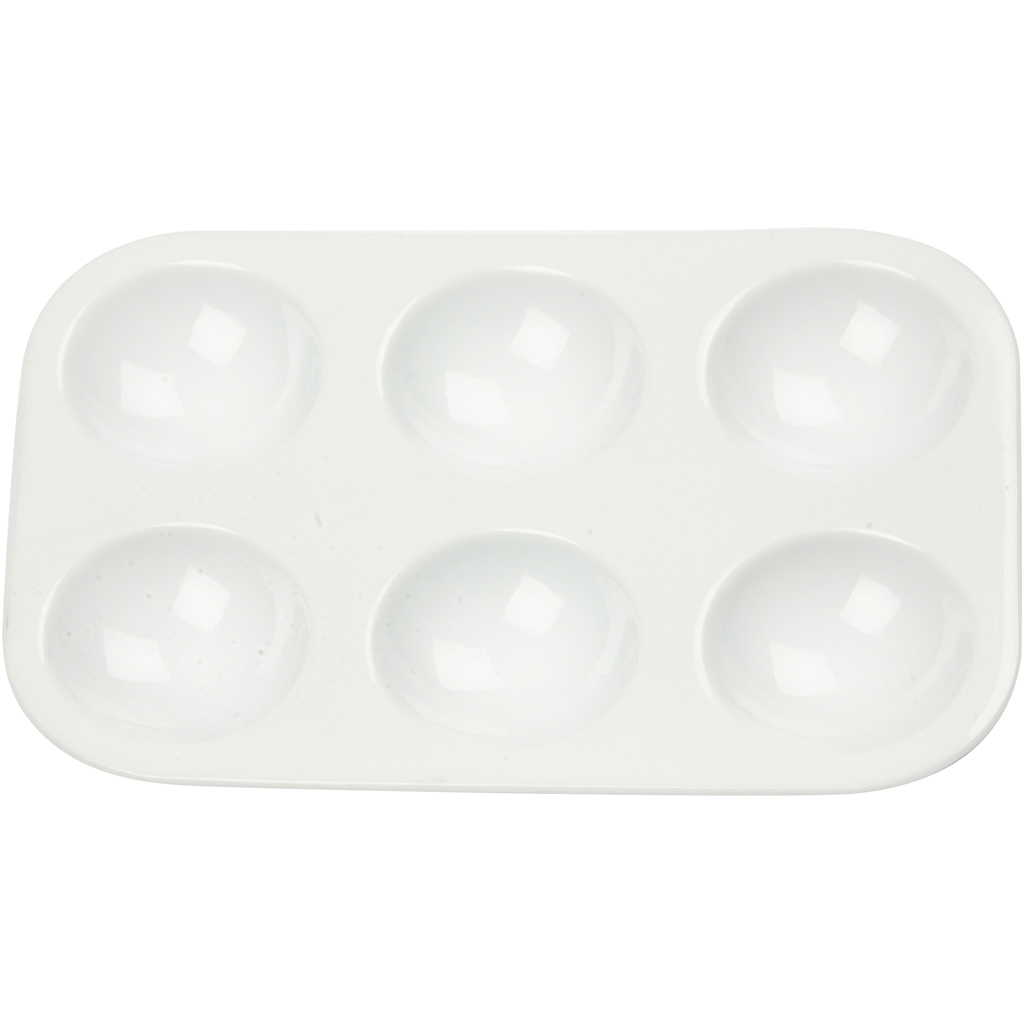 Palette , Rectangular palette with 6 wells, size 13x8,5 cm, white, 1 pc