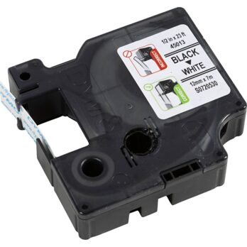 Dymo teip, W: 12 mm, valge, 7 m/ 1 rull