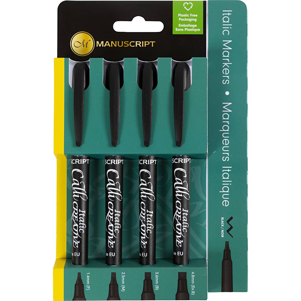 Kalligraafiamarker, joon 1,4+2,5+3,6+4,8 mm, must, 4 tk/ 1 pakk - Image 2