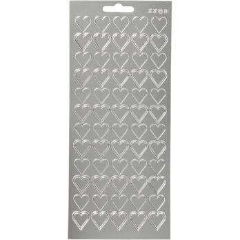 Kleebised, südamed, leht 10x23 cm, hõbedane, 1 leht