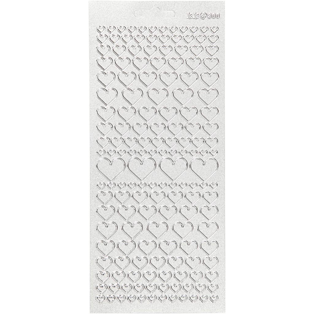 Kleebised, südamed, leht 10x23 cm, hõbedane, 1 leht