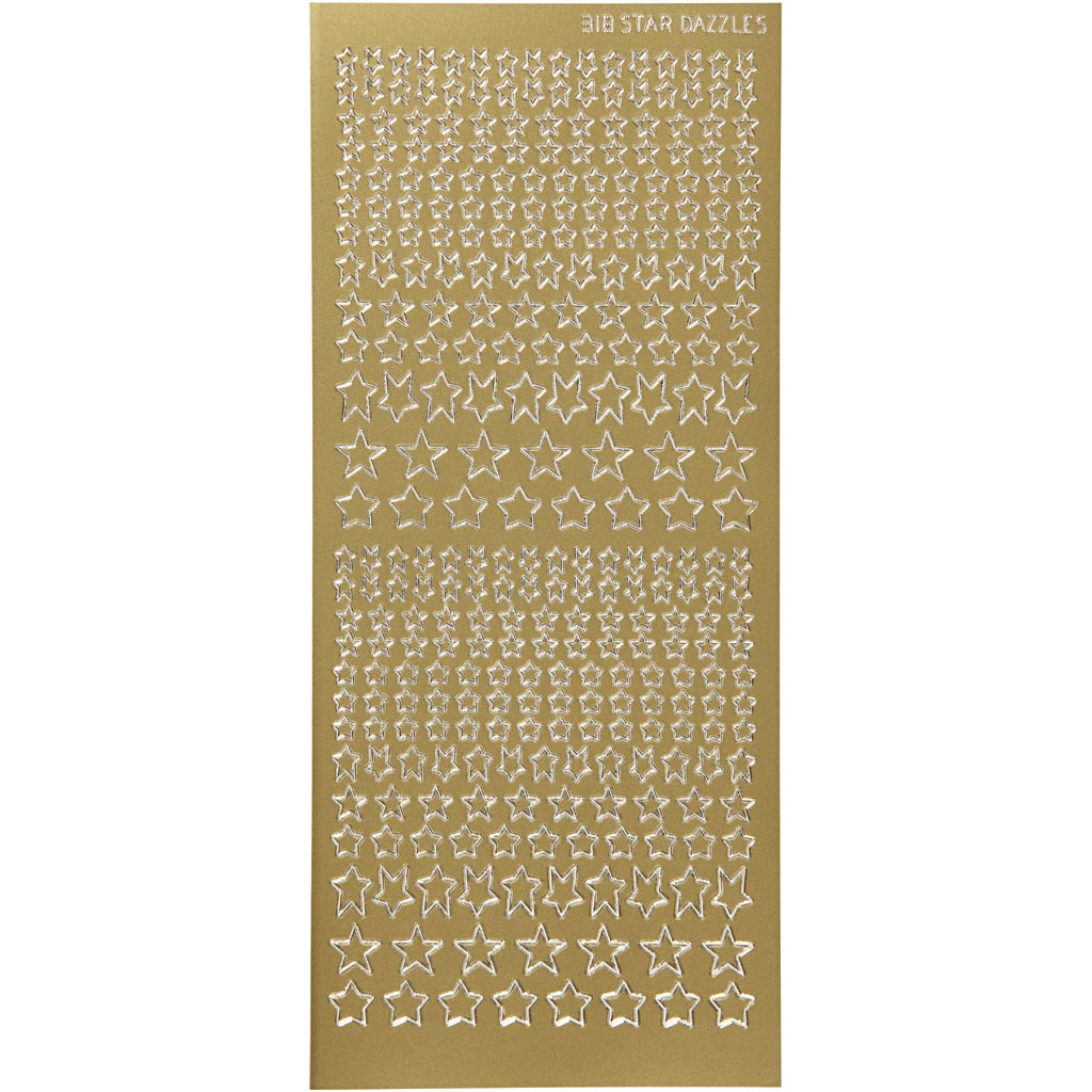 Kleebised, tähed, leht 10x23 cm, kuldne, 1 leht