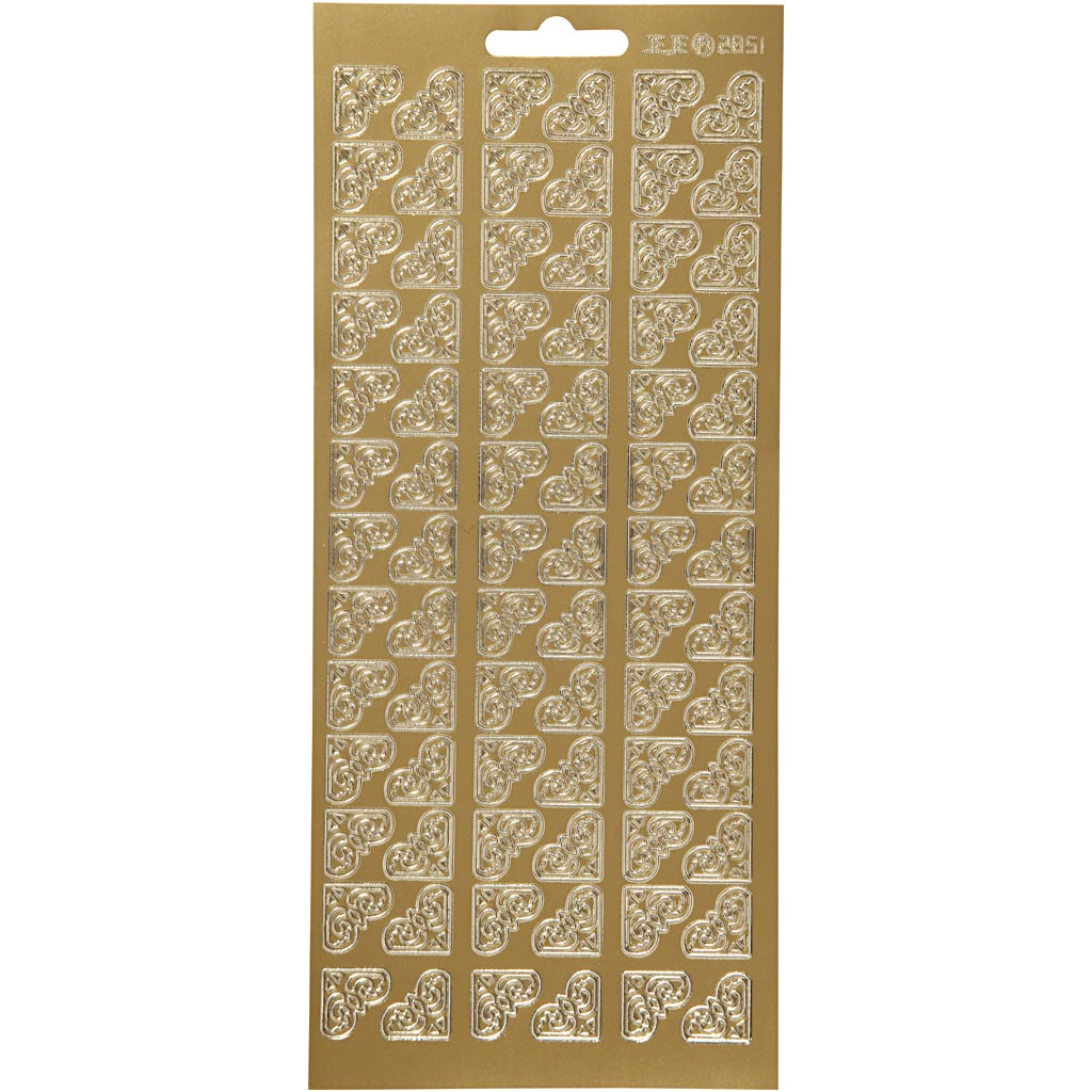 Kleebised, nurgad, leht 10x23 cm, kuldne, 1 leht