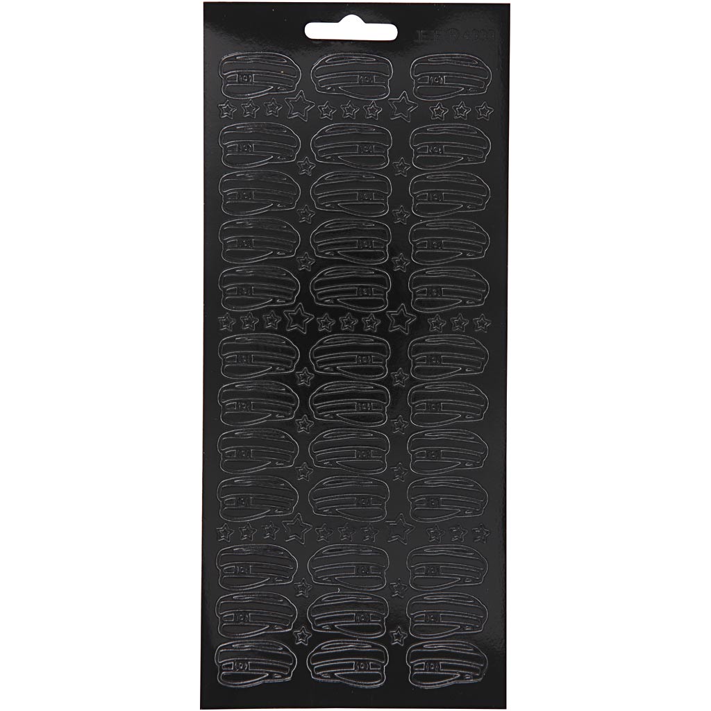 Kleebised, müts, leht 10x23 cm, must, 1 leht