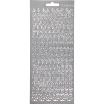 Kleebised, tähestik, leht 10x23 cm, hõbedane, 1 leht