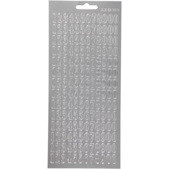 Kleebised, numbrid, leht 10x23 cm, hõbedane, 1 leht