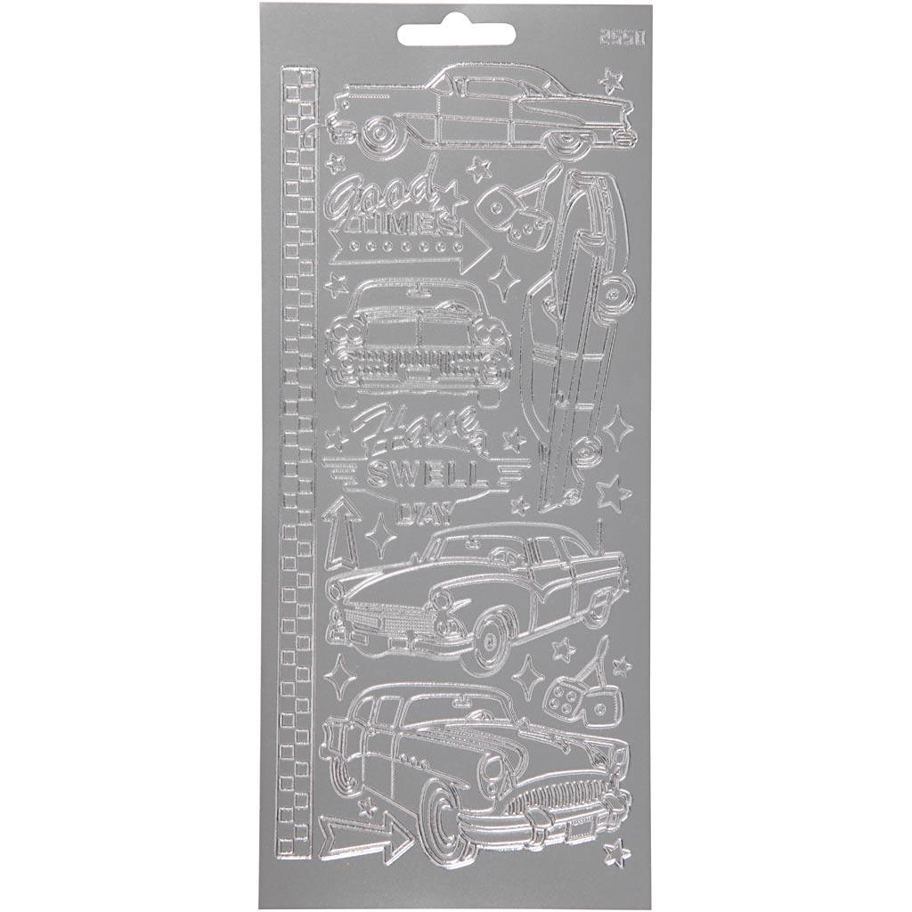 Kleebised, autod, leht 10x23 cm, hõbedane, 1 leht