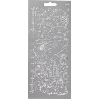 Kleebised, ükssarvik, leht 10x23 cm, hõbedane, 1 leht