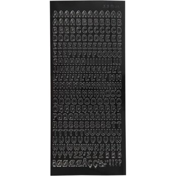 Kleebised, väikesed tähed, suurtähed, leht 10x23 cm, must, 1 leht