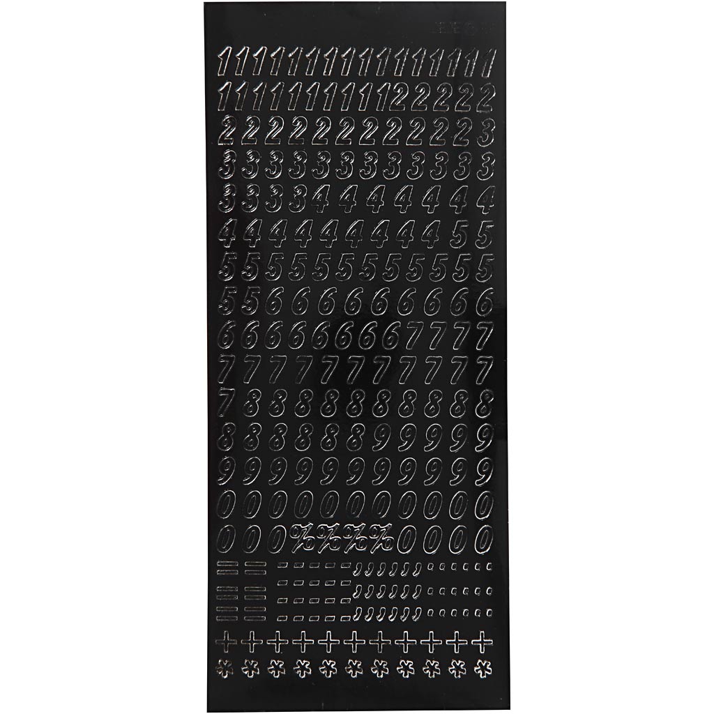 Kleebised, väikesed numbrid, leht 10x23 cm, must, 1 leht