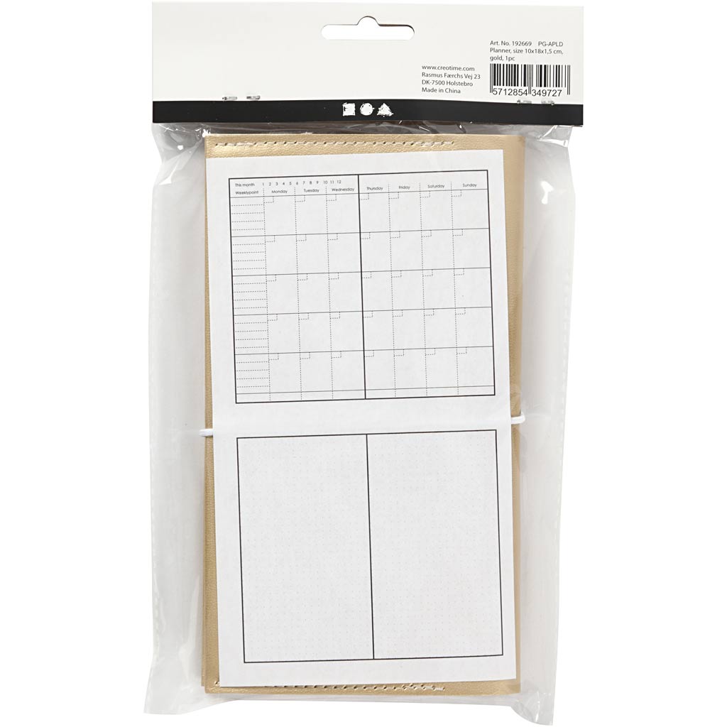 Planner, suurus 10x18x1,5 cm, elastne sulgemine, kuldne, 1 tk. - Image 3