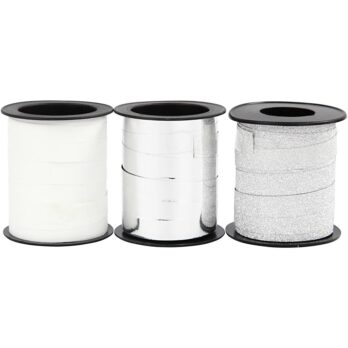 Kummipael, W: 10 mm, hõbedane, hõbedane glitter, valge, 3x15 m/ 1 pakk