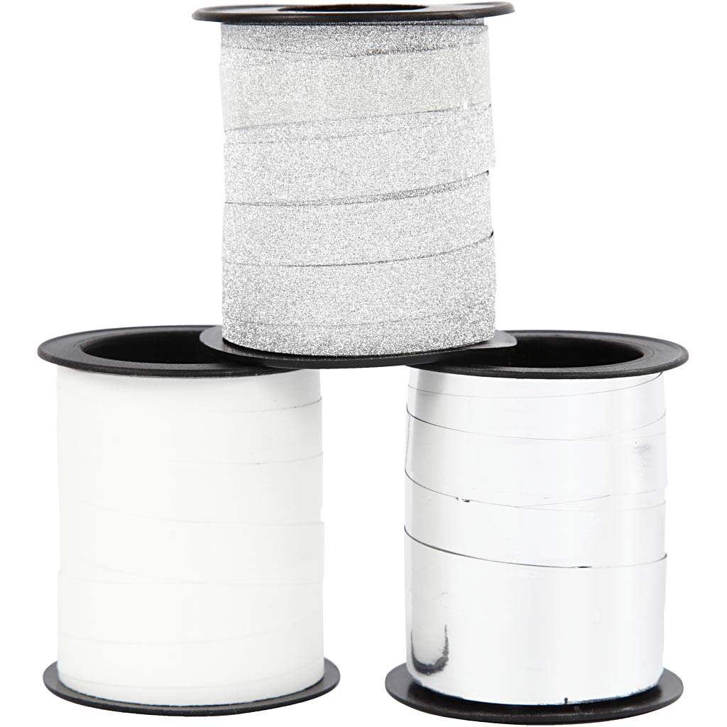 Kummipael, W: 10 mm, hõbedane, hõbedane glitter, valge, 3x15 m/ 1 pakk - Image 5