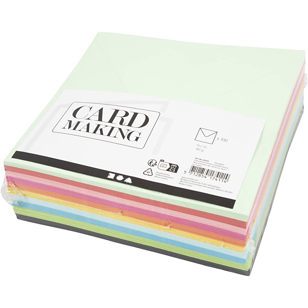 Värvilised ümbrikud, ümbriku suurus 16x16 cm, 80 g, erinevad värvid, 10x10 tk/ 1 pakend - Image 3