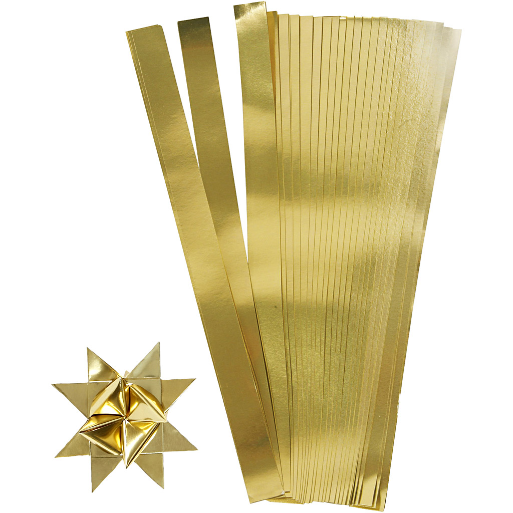 Paberist tähtede ribad, L: 45 cm, W: 10 mm, diameeter. 4,5 cm, kuldne, 100 riba/ 1 pakk - Pilt 7