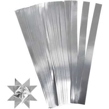 Paberist tähega ribad, L: 45 cm, W: 10 mm, diameeter. 4,5 cm, hõbedane, 100 riba/ 1 pakk