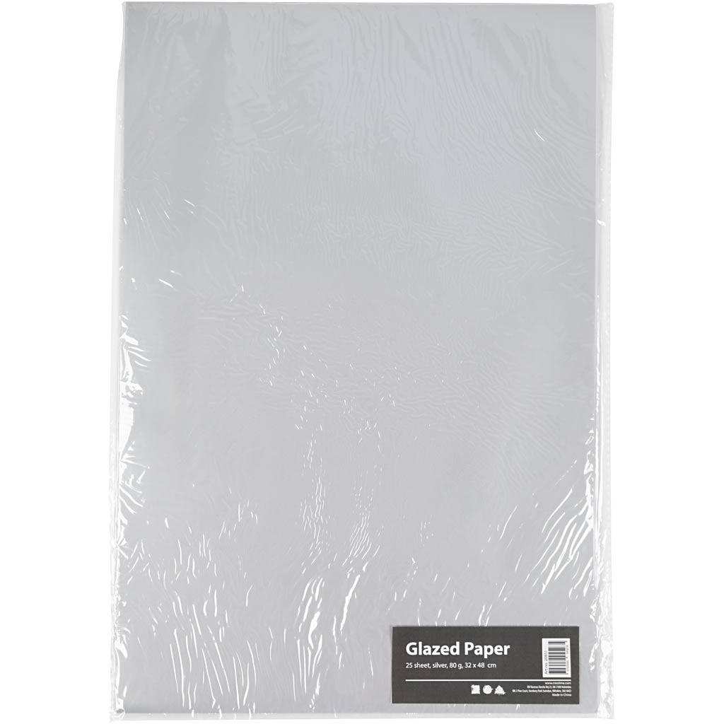 Glasuuritud paber, leht 32x48 cm, 80 g, hõbedane, 25 lehte/ 1 pakk - Image 2