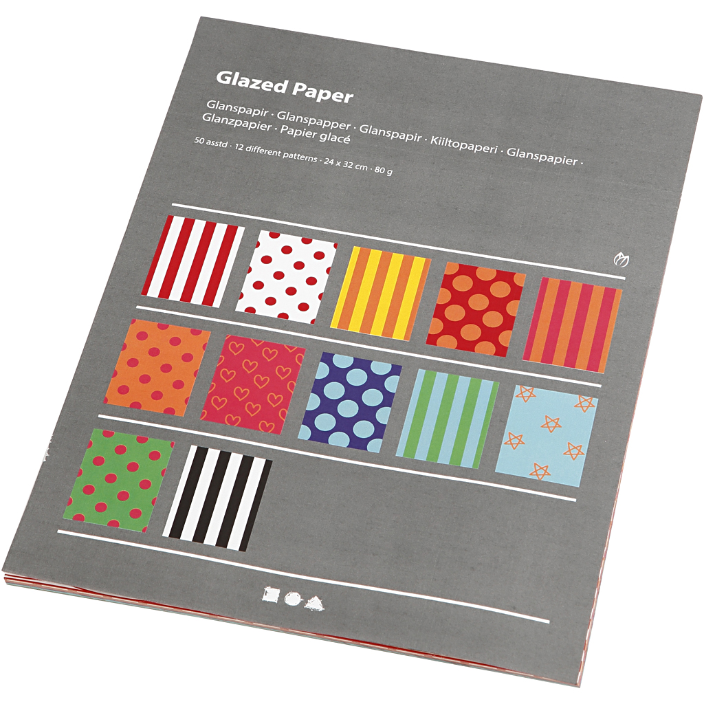 Glasuuritud paber, muster, leht 24x32 cm, 80 g, erinevad värvid, 50 ass-lehte/ 1 pakk - Image 7