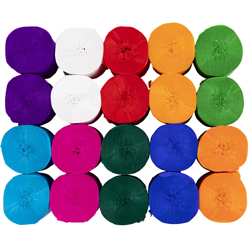 Krepppaberirullid, L: 20 M, L: 5 cm, 22 g, värvide valik, 20 rulli/ 1 pakk