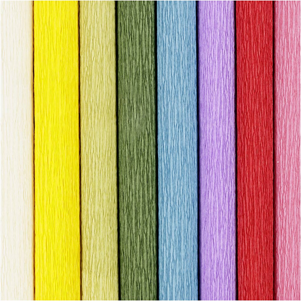Krepppaber, leht 25x60 cm, kreppmassiiv: 180%, 105 g, standardvärvid, 8 lehte/ 1 pakk. - Image 4