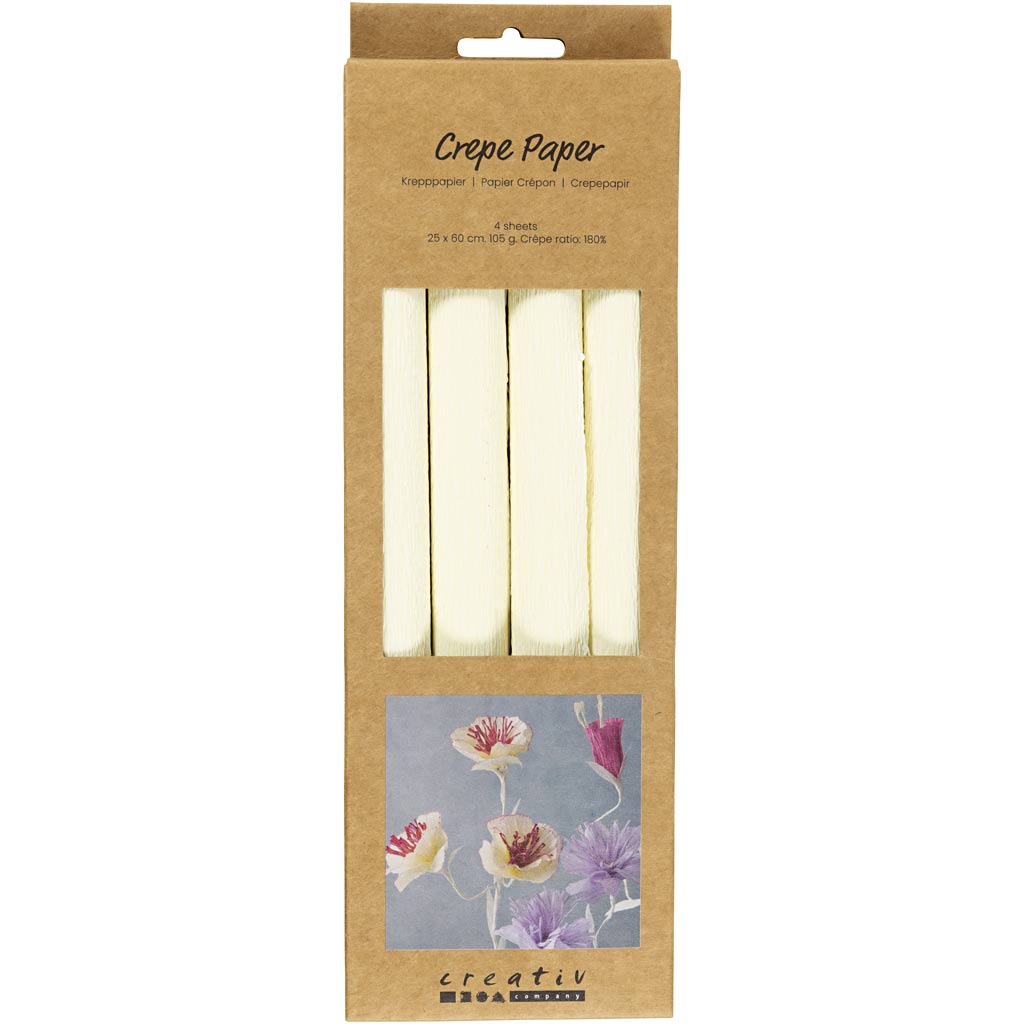 Krepppaber, leht 25x60 cm, kreppmassiiv: 180%, 105 g, naturaalvalge, 4 lehte/ 1 pakk - Image 2