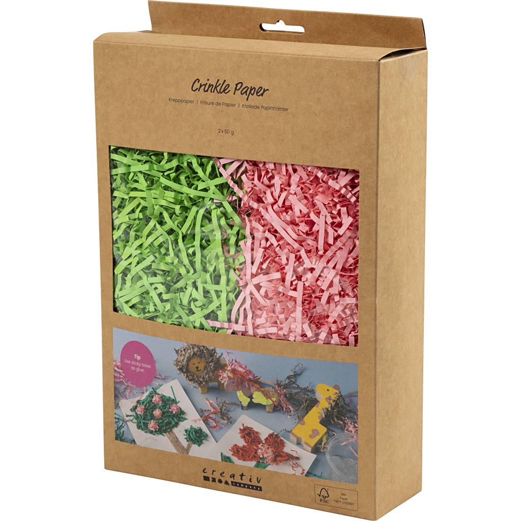 Kortsutatud paber, L: 25-30 cm, W: 3 mm, tumeroheline, roosa, 2x50 g/ 1 pakk - Image 4