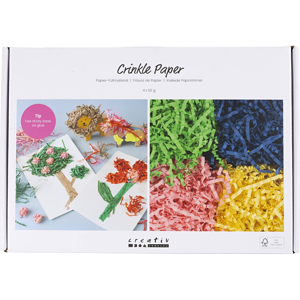 Kortsutatud paber, L: 25-30 cm, W: 3 mm, sinine, tumeroheline, roosa, kollane, 4x50 g/ 1 pakk - Image 5