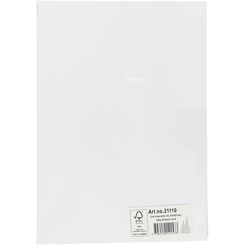 Kaardipaber, A4, leht 210x297 mm, 180 g, valge, 20 lehte/ 1 pakk - Image 2