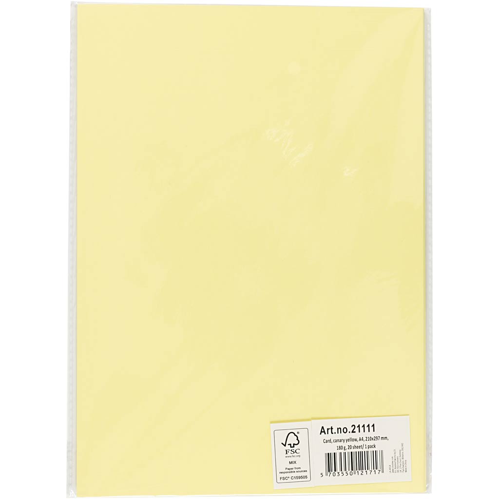 Kaardipaber, A4, leht 210x297 mm, 180 g, helekollane, 20 lehte/ 1 pakk - Image 2