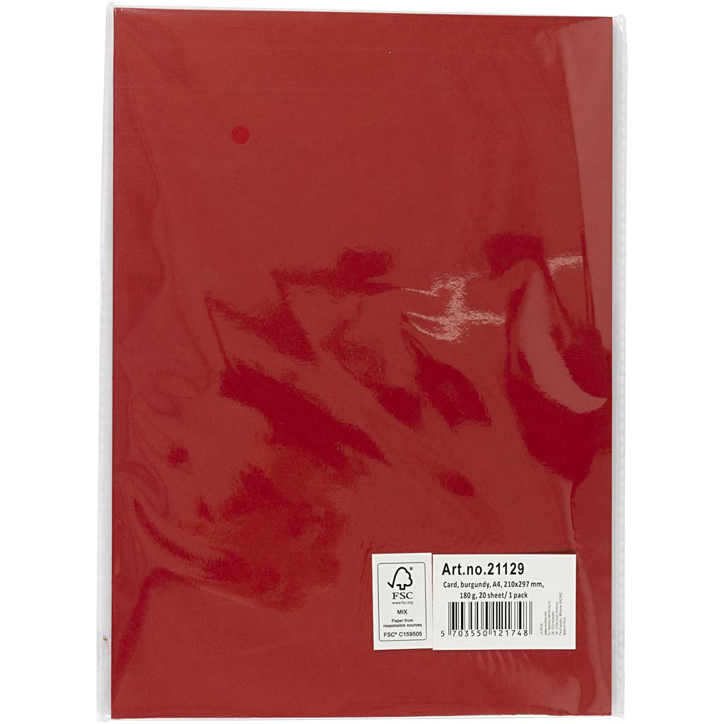 Kaardipaber, A4, leht 210x297 mm, 180 g, tumepunane, 20 lehte/ 1 pakk - Image 2