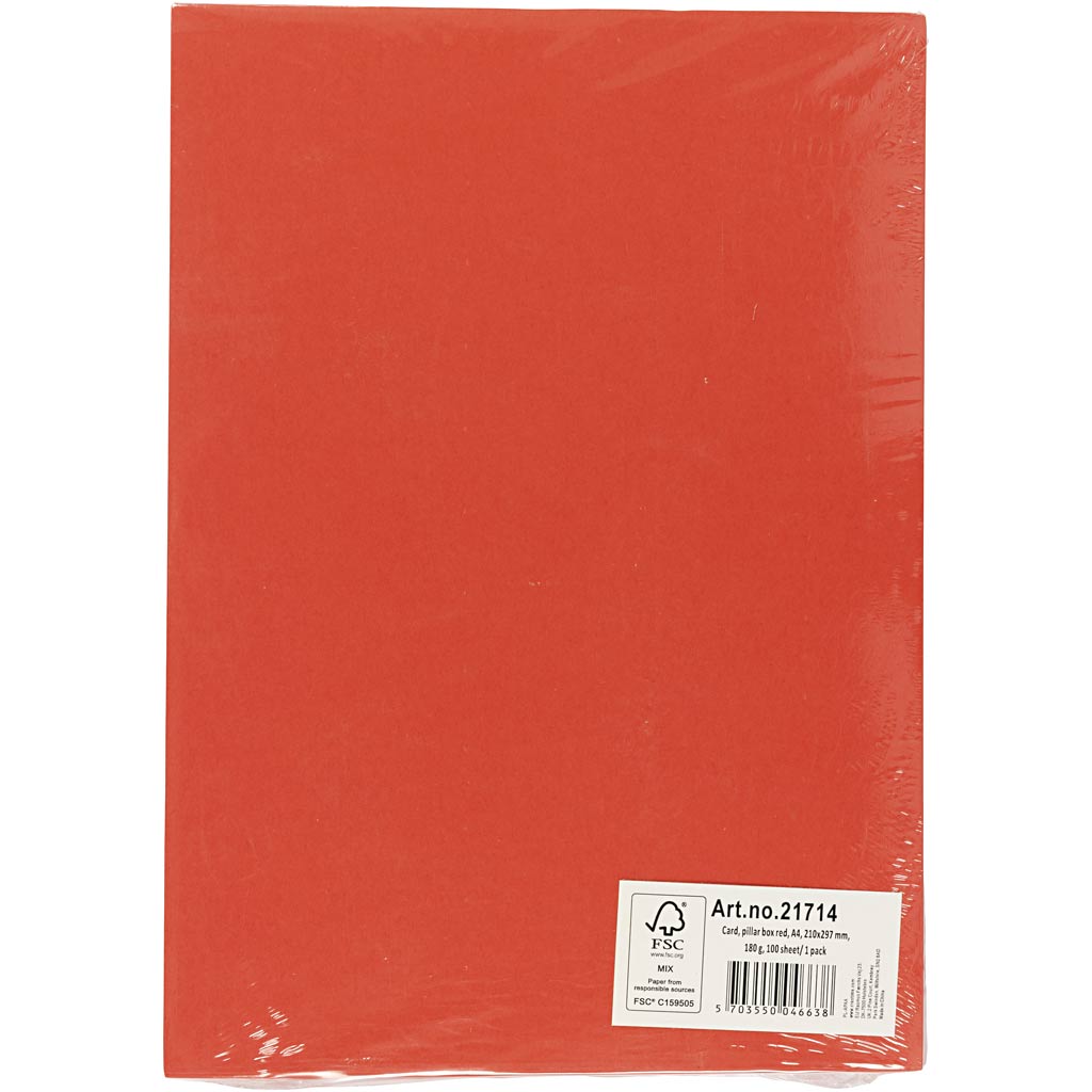 Kaardipaber, A4, leht 210x297 mm, 180 g, punane, 100 lehte/ 1 pakk - Image 3