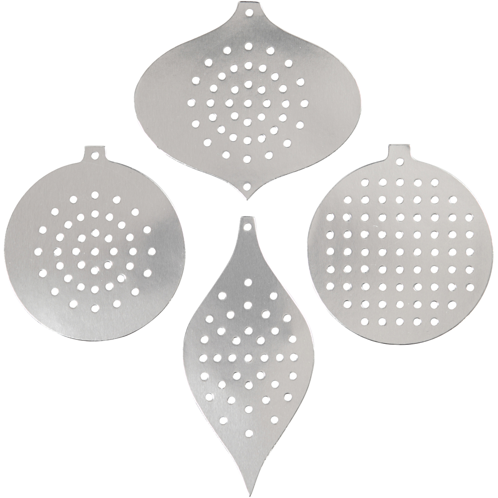 Ristpistekaart, jõulukaunistus, H: 8,5-12 cm, augu suurus 3 mm, hõbedane metallist, 8 tk/ 1 pakk