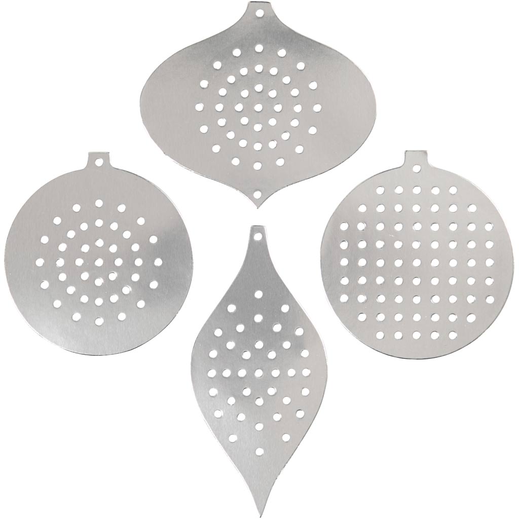 Ristpistekaart, jõulukaunistus, H: 8,5-12 cm, augu suurus 3 mm, hõbedane metallist, 8 tk/ 1 pakk - Image 4