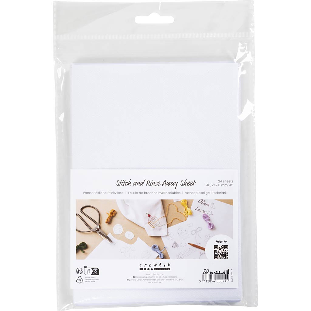 Stitch and Rinse Away Sheet, A5, leht 148,5x210 mm, valge, 24 lehte/ 1 pakk - Image 2