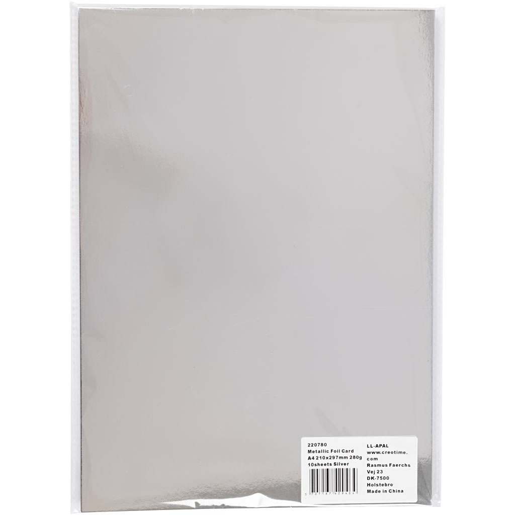 Metallist fooliumkaart, A4, leht 210x297 mm, 280 g, hõbedane, 10 lehte/ 1 pakk - Image 2
