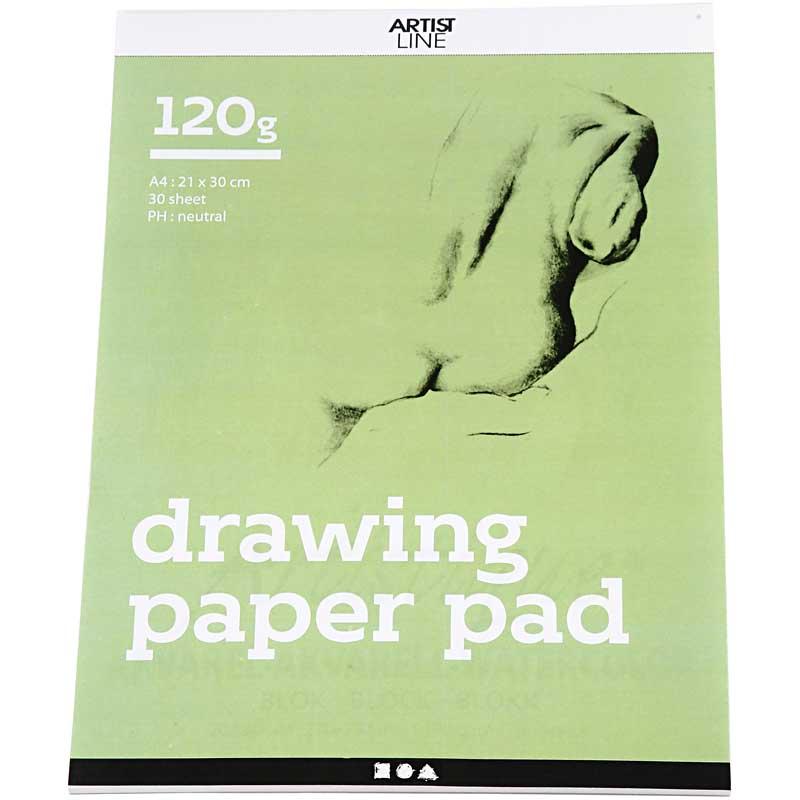 Joonistuspaberipadi, A4, leht 210x297 mm, 120 g, valge, 30 lehte/ 1 tk - Image 3