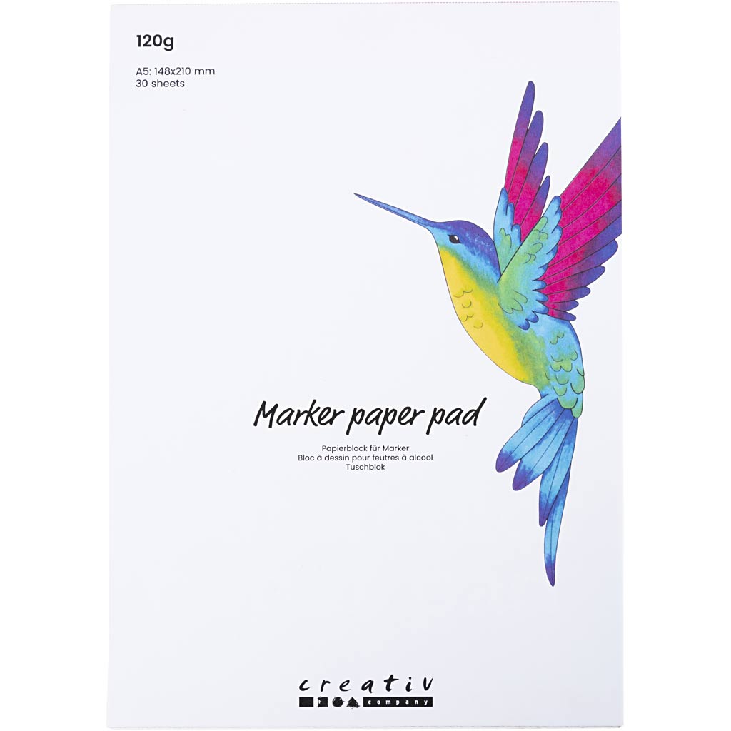 Marker Paper Pad, A5, sheet 148x210 mm, 120 g, white, 30 sheet/ 1 pack