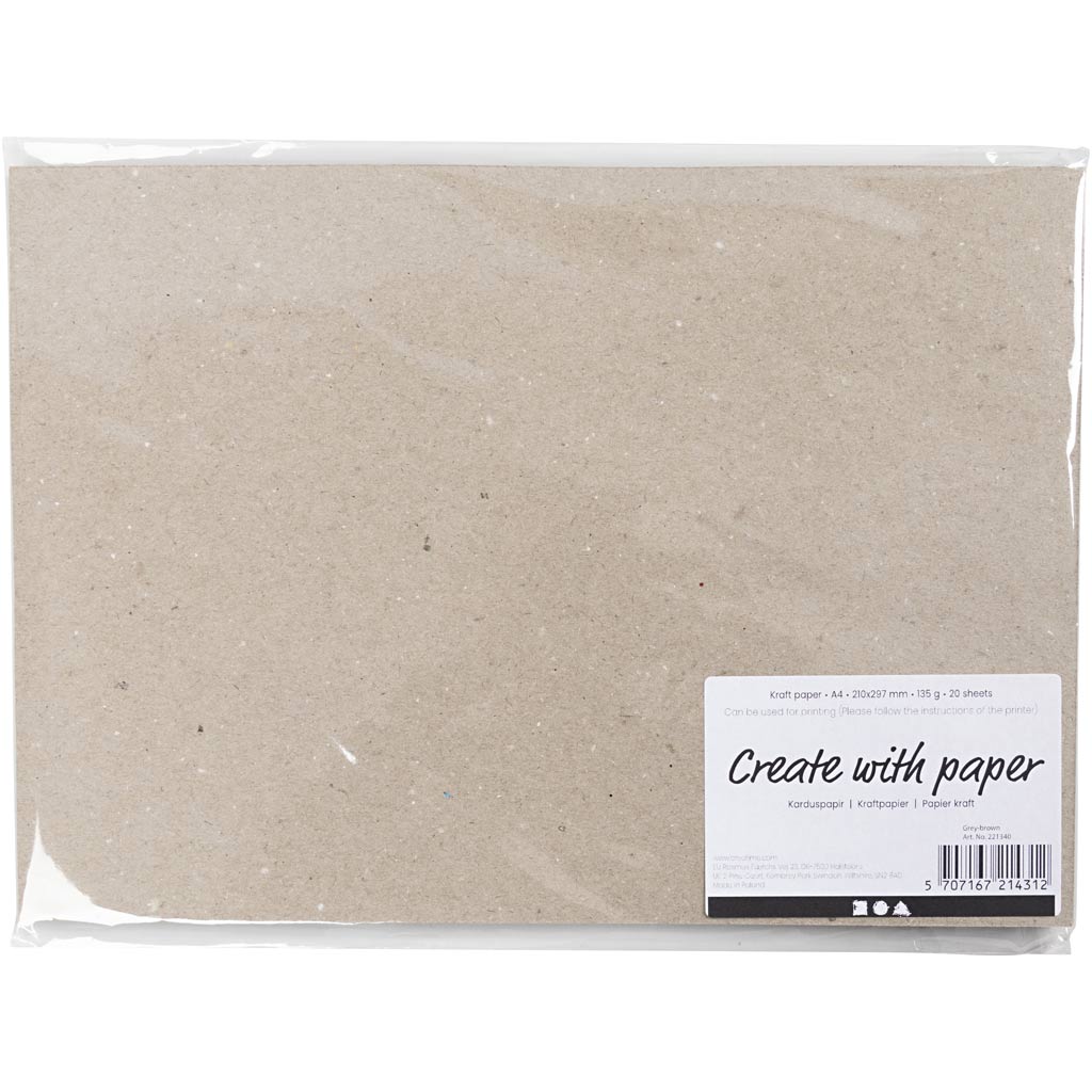 Kraftpaber, A4, leht 210x297 mm, 135 g, hallikaspruun, 20 lehte/ 1 pakk - Image 2