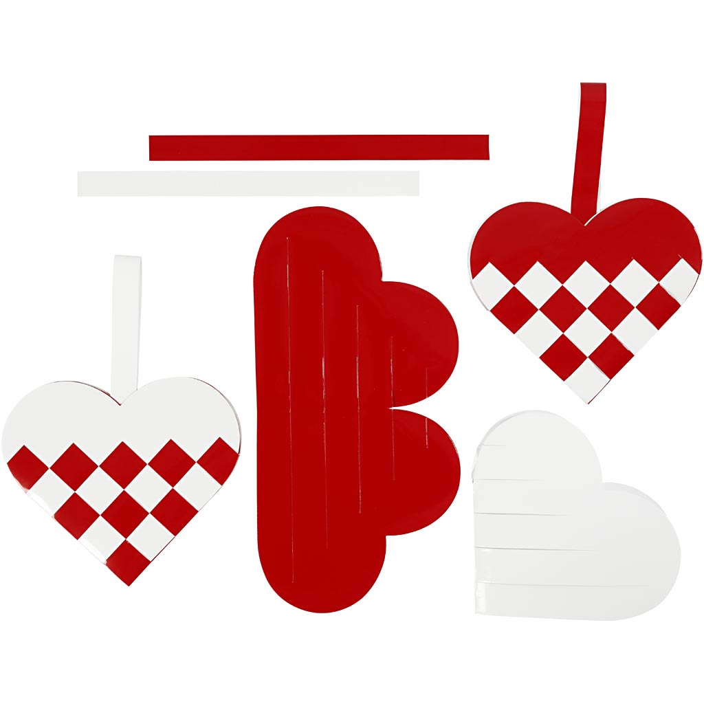 Riidest südamed, suurus 13,5x12,5 cm, punane, valge, 8 komplekti/ 1 pakk