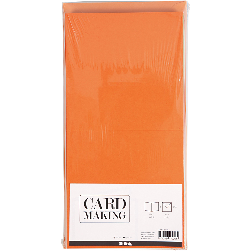 Kaardid ja ümbrikud, kaardi suurus 15x15 cm, ümbriku suurus 16x16 cm, 110+220 g, erinevad värvid, 50 komplekti/ 1 pakend. - Image 2