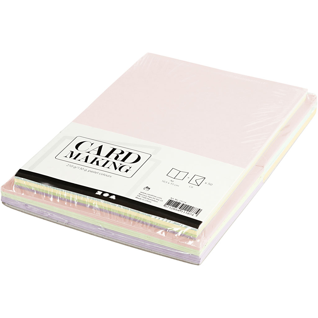 Kaardid ja ümbrikud, kaardi suurus 10,5x15 cm, ümbriku suurus 11,5x16,5 cm, 110+220 g, pastelsed värvid, 50 komplekti/ 1 pakend. - Image 3