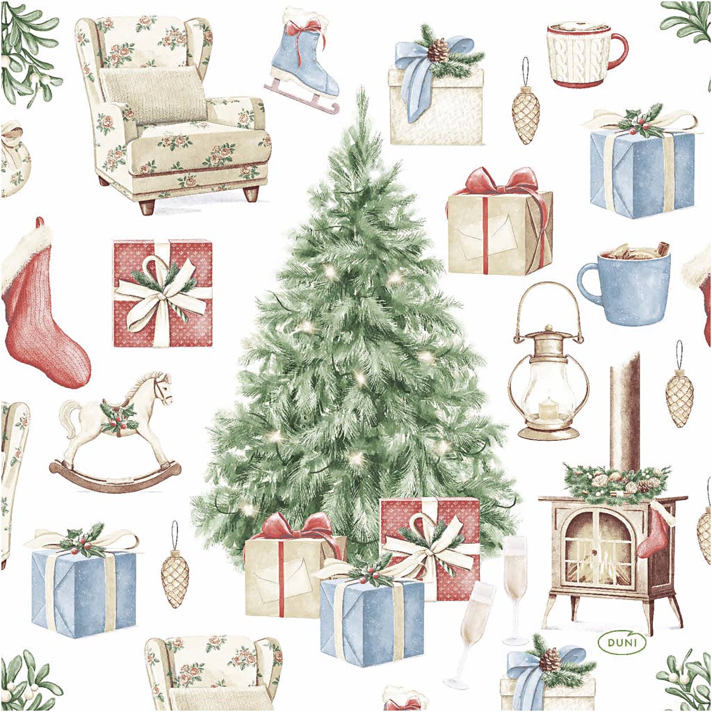 Salvrätikud, jõulupuu koos kingitustega, suurus 33x33 cm, 20 tk/ 1 pakk