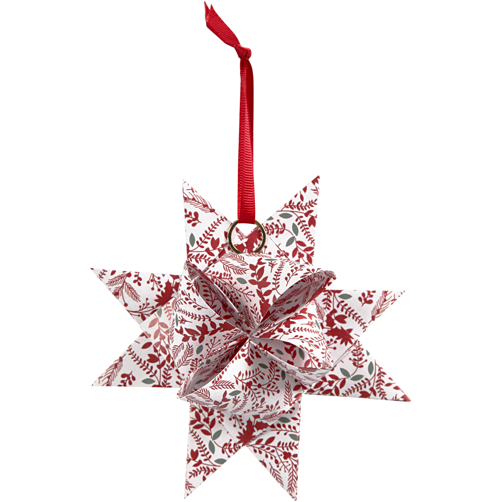 Paberist tähega ribad, L: 44+78 cm, W: 15+25 mm, diameeter. 6,5+11,5 cm, punane, valge, 48 riba/ 1 pakk - Image 5