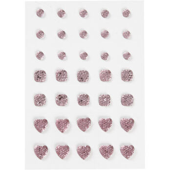 Strass, ümmargune, ruudukujuline, süda, suurus 6+8+10 mm, roosa, 35 tk/ 1 pakk
