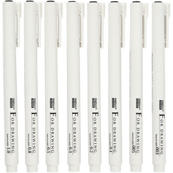 Joonistusmarkerid, joon 0,03+0,05+0,1+0,2+0,3+0,5+0,8+1,0 mm, must, 8 tk/ 1 pakk