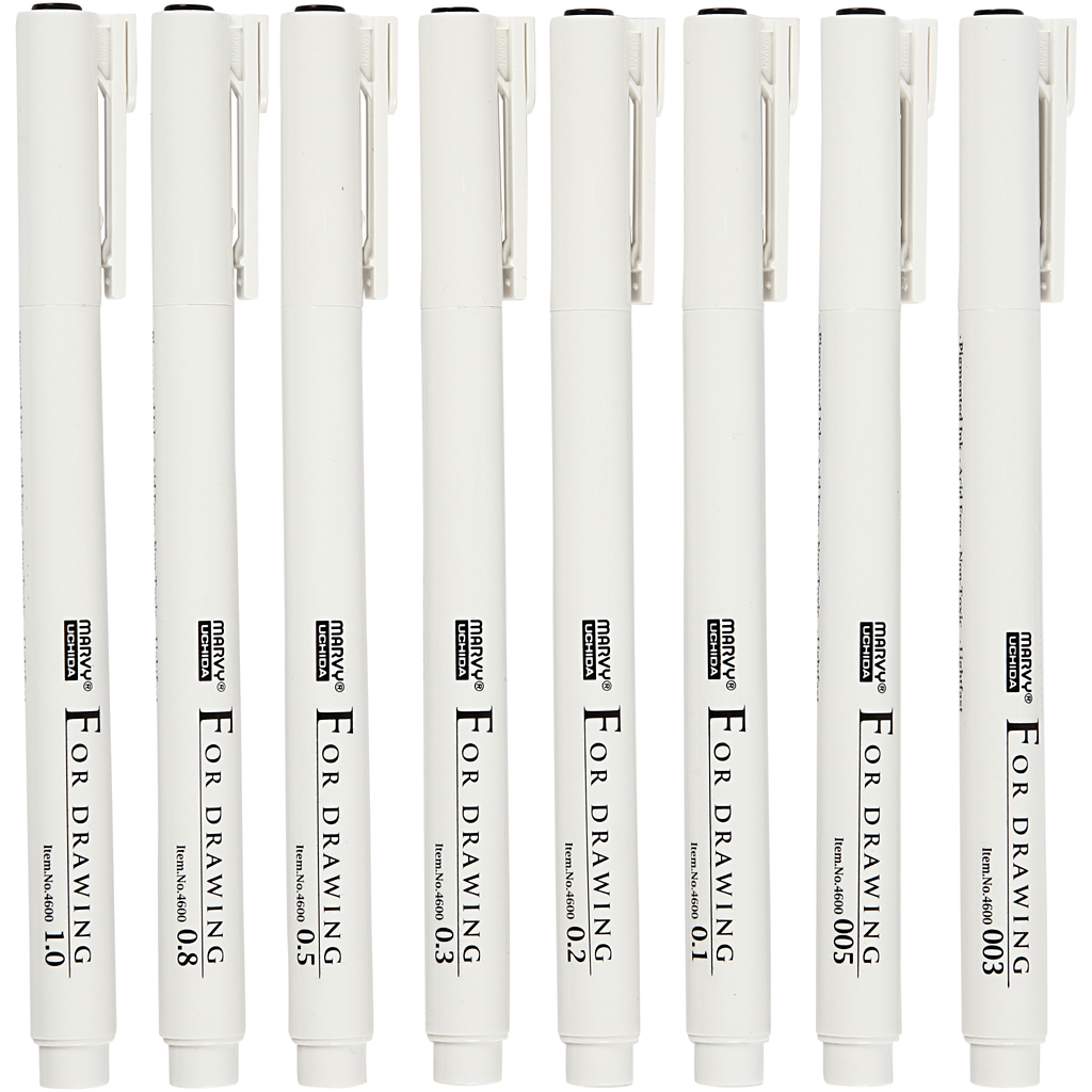 Joonistusmarkerid, joon 0,03+0,05+0,1+0,2+0,3+0,5+0,8+1,0 mm, must, 8 tk/ 1 pakk