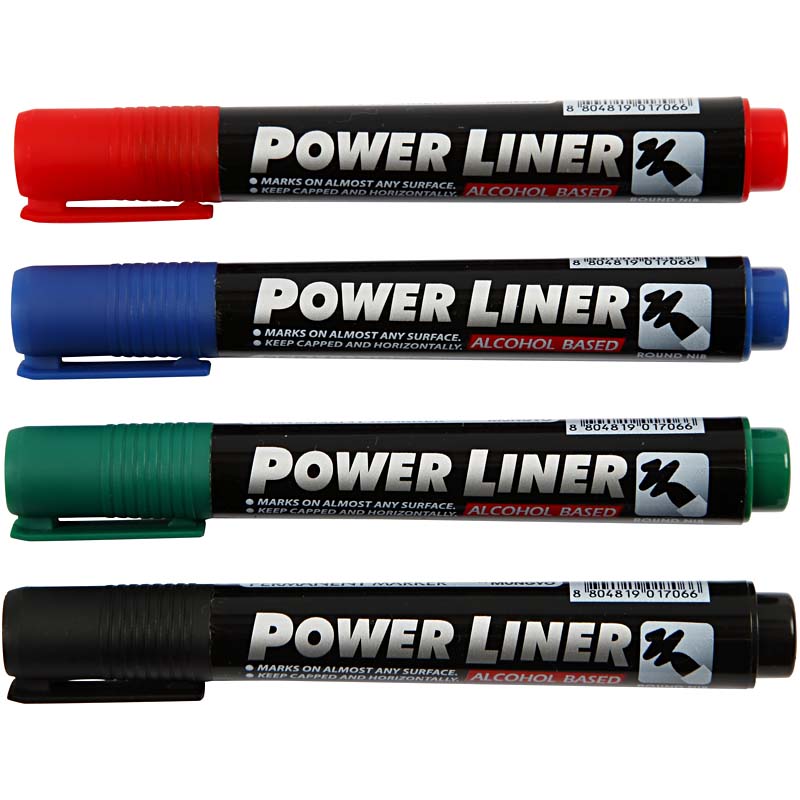 Power Liner, joon 1,5-3 mm, must, sinine, roheline, punane, 4 tk/ 1 pakk