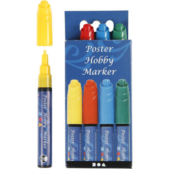 Poster Hobby Marker, joon 3 mm, sinine, roheline, punane, kollane, 4 tk/ 1 pakk