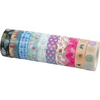 Washi teip, W: 15 mm, 10x10 m/ 1 pakk